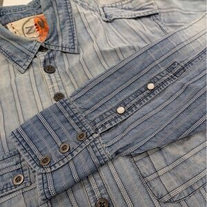 Robert Graham‎ Zen Denim Button Shirt Mens XL Blue Striped Faded